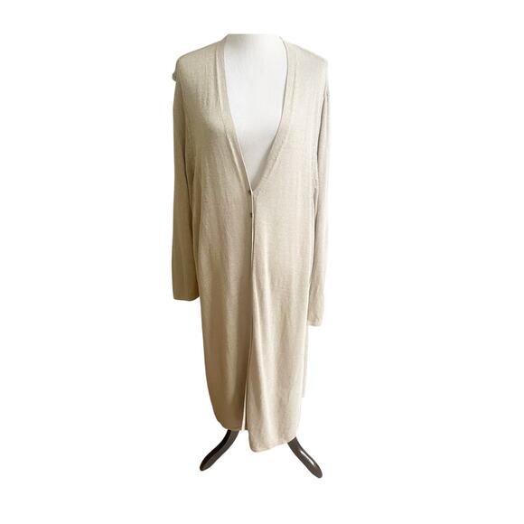 J. Jill Sweaters - J.Jill Longline Cardigan Women 4X Tan Knit Linen Blend V-Neck Button Front Boho